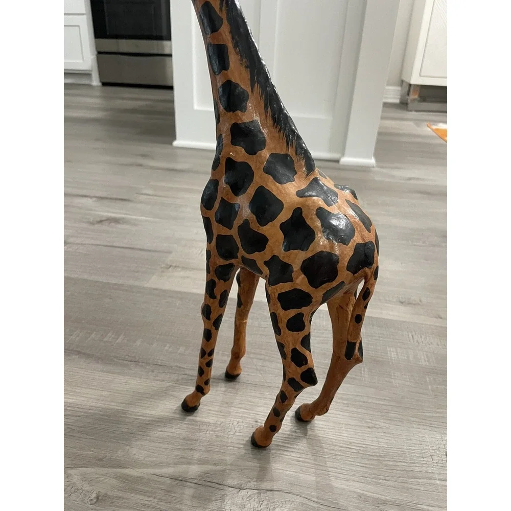 Vintage Leather Wrapped Giraffe Large Statue‎ Decor Figure 17